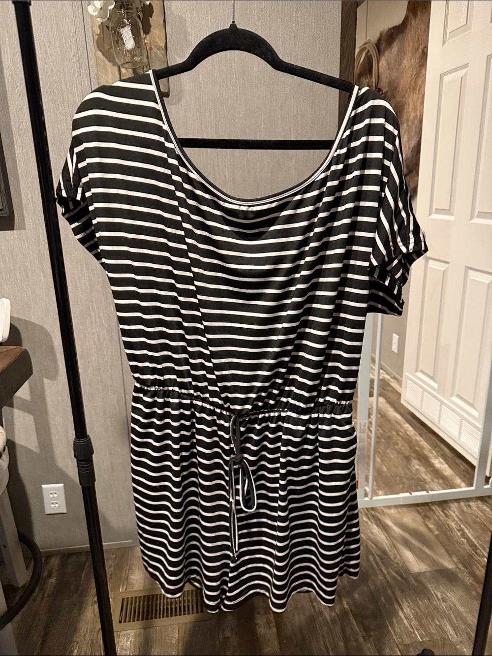 Black & White Striped Drawstring Women’s Romper